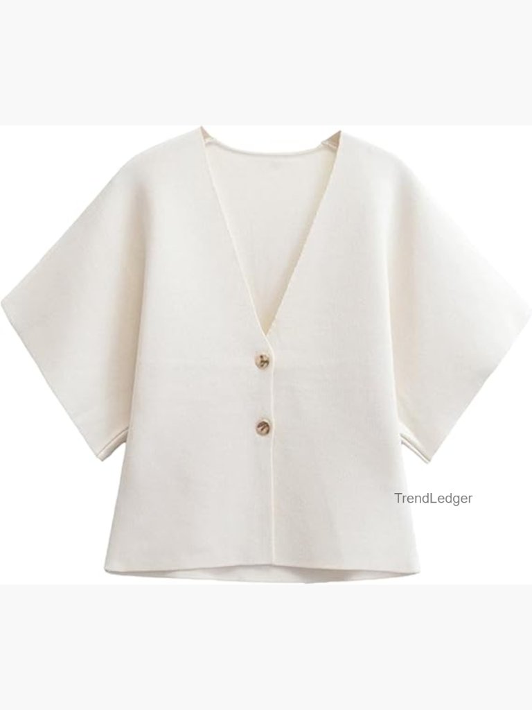 Oversized Short Sleeve Cardigan V Neck Lightweight Knit Sweater